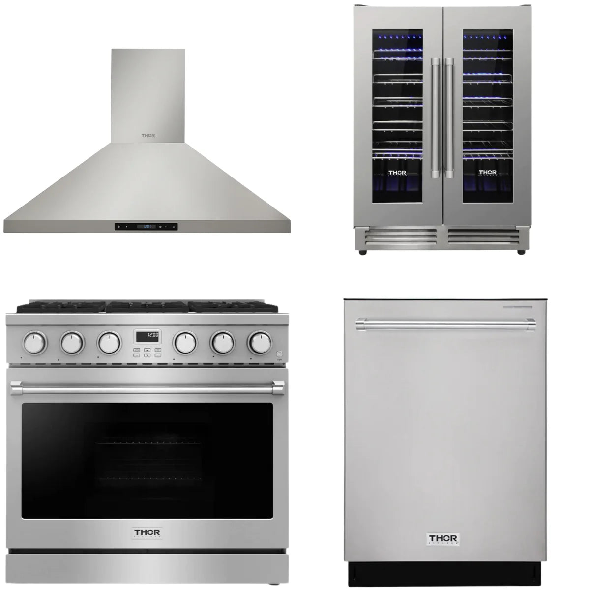 36 Gas Range, Range Hood, Dishwasher and Wine Cooler B219
