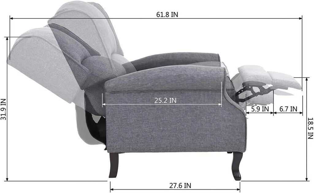 Gray Fabric Manual Push Back Recliner Sofa H2444