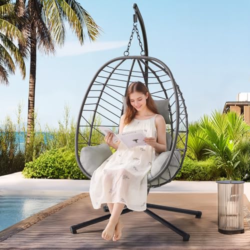Hanging Egg Chair with Stand, Cushion, Dual Chains, 350LBS Capacity R636870