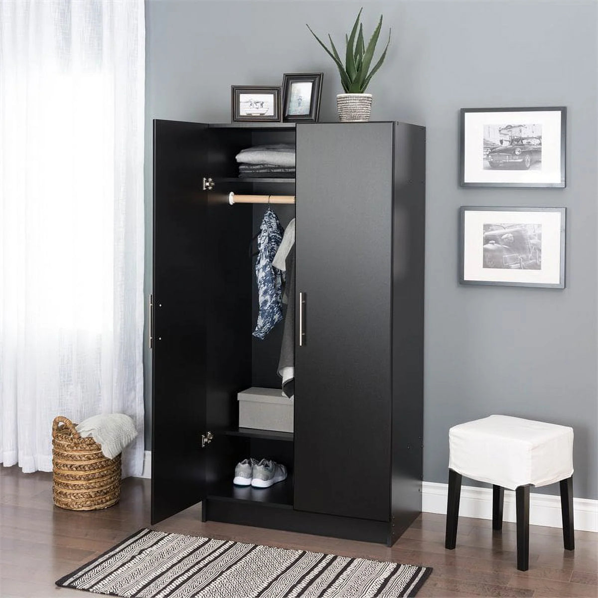 32" Contemporary Black Wardrobe Cabinet H3691