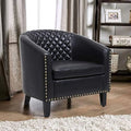 Brown Leather Tufted Barrel Chair with Wood Legs L15476