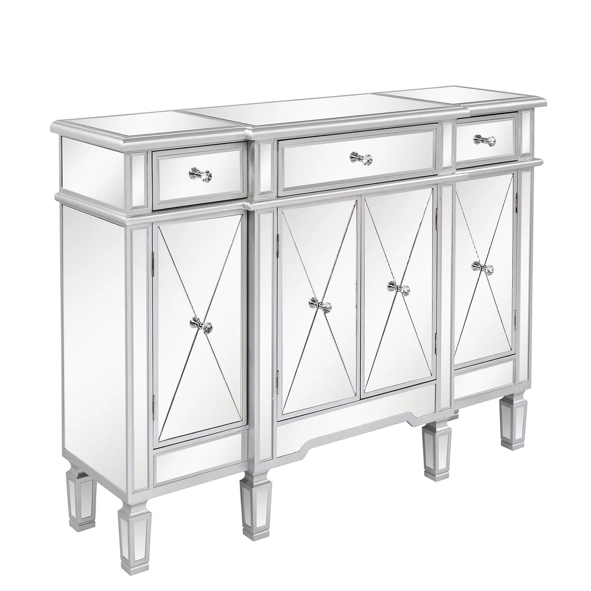 Mirrored Finish Glass TV Stand with 3 Drawers K746