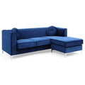 Navy Blue Velvet L-Shape 3-Seater Sectional Sofa V2066