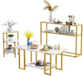 Faux Marble Coffee Table Set of 3 with Shelves Metal Frame R240296