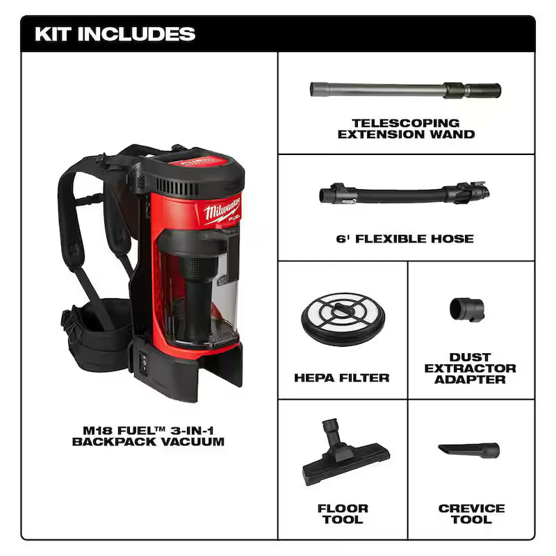 18-Volt Lithium-Ion Brushless Cordless 3-in-1 Backpack Vacuum with 8.0 Ah Battery and Rapid Charger Y620