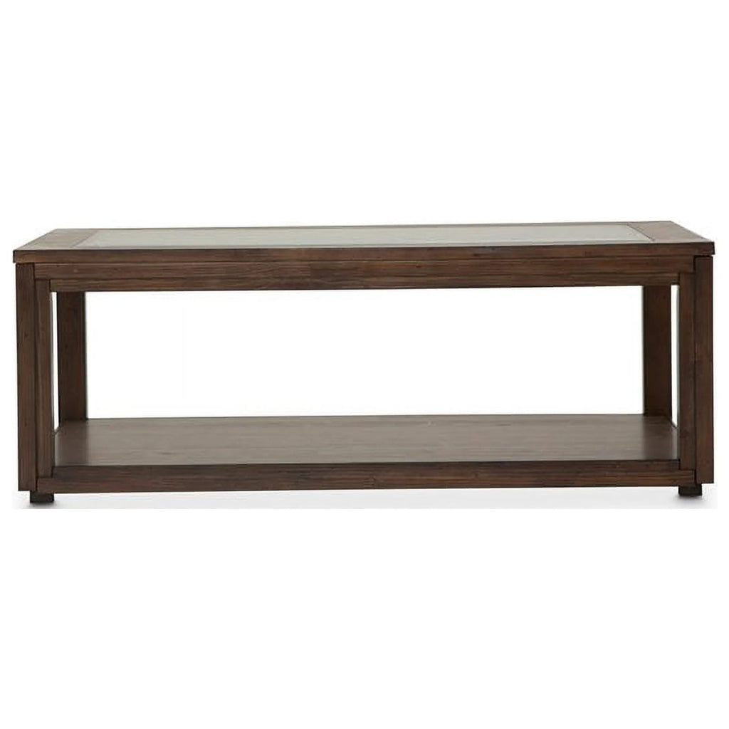 Rectangular Wood & Glass Coffee Table in Rustic Brown Q625