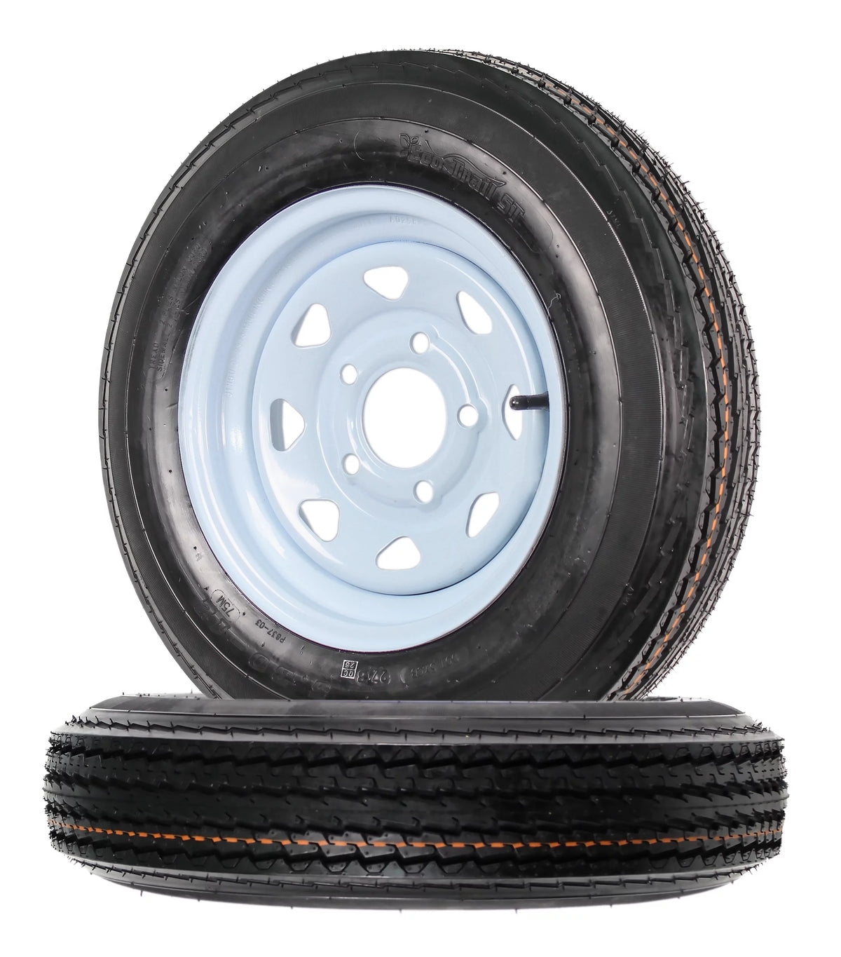 Two Trailer Tires On Rims 5.30-12 5 Hole White Spoke X995