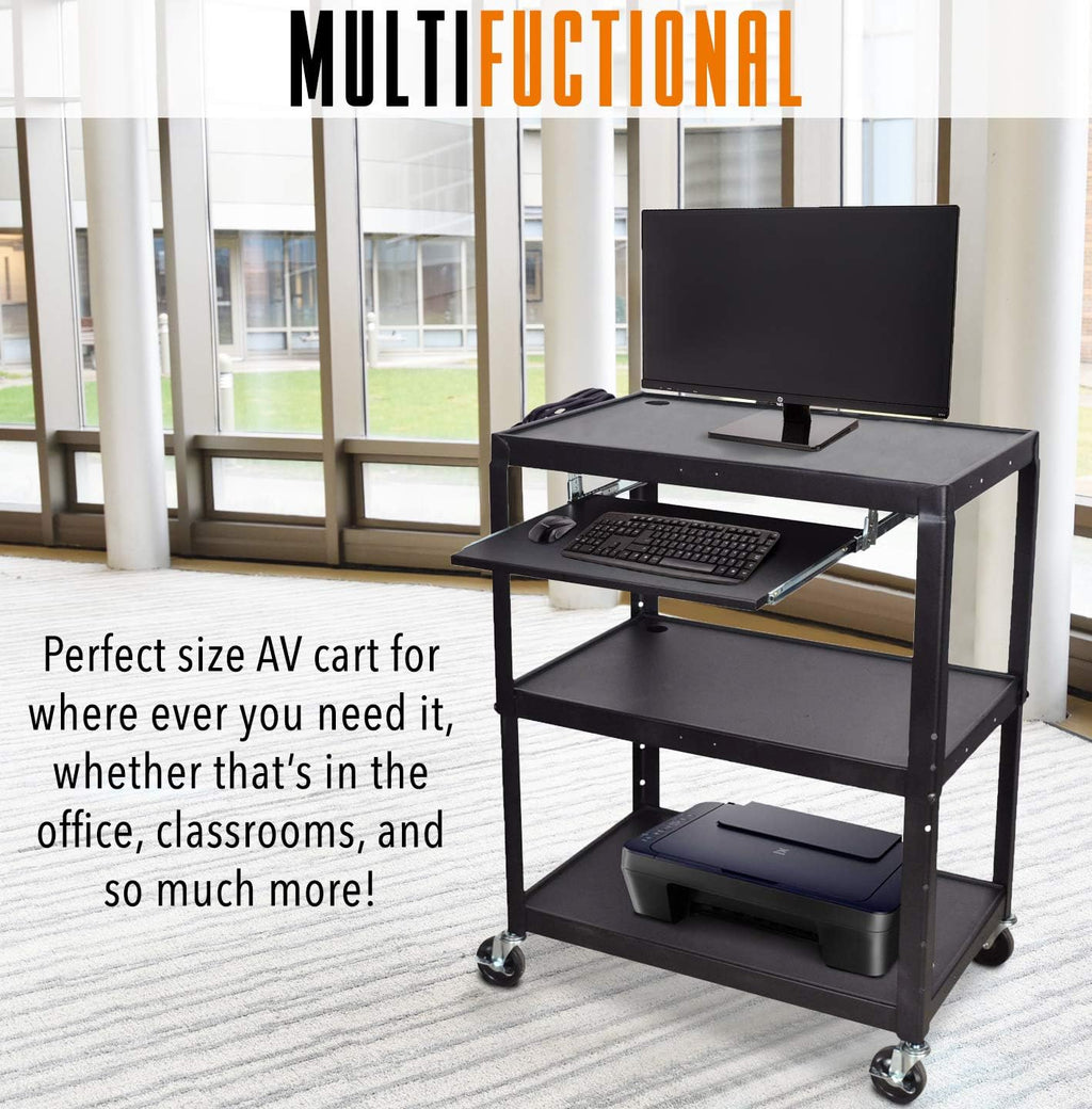 Extra Wide AV Cart with Lockable Wheels and Keyboard Tray W3877