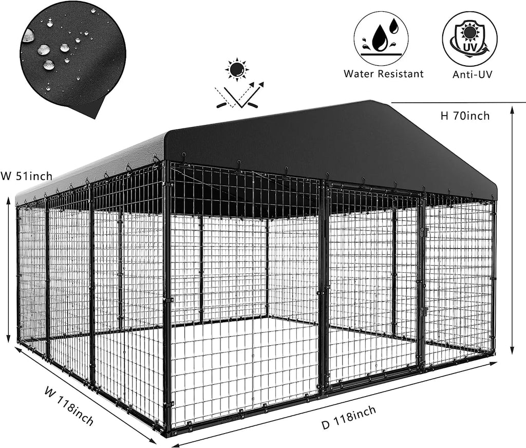 Large Heavy Duty Galvanized Steel Outdoor Dog Kennel L247