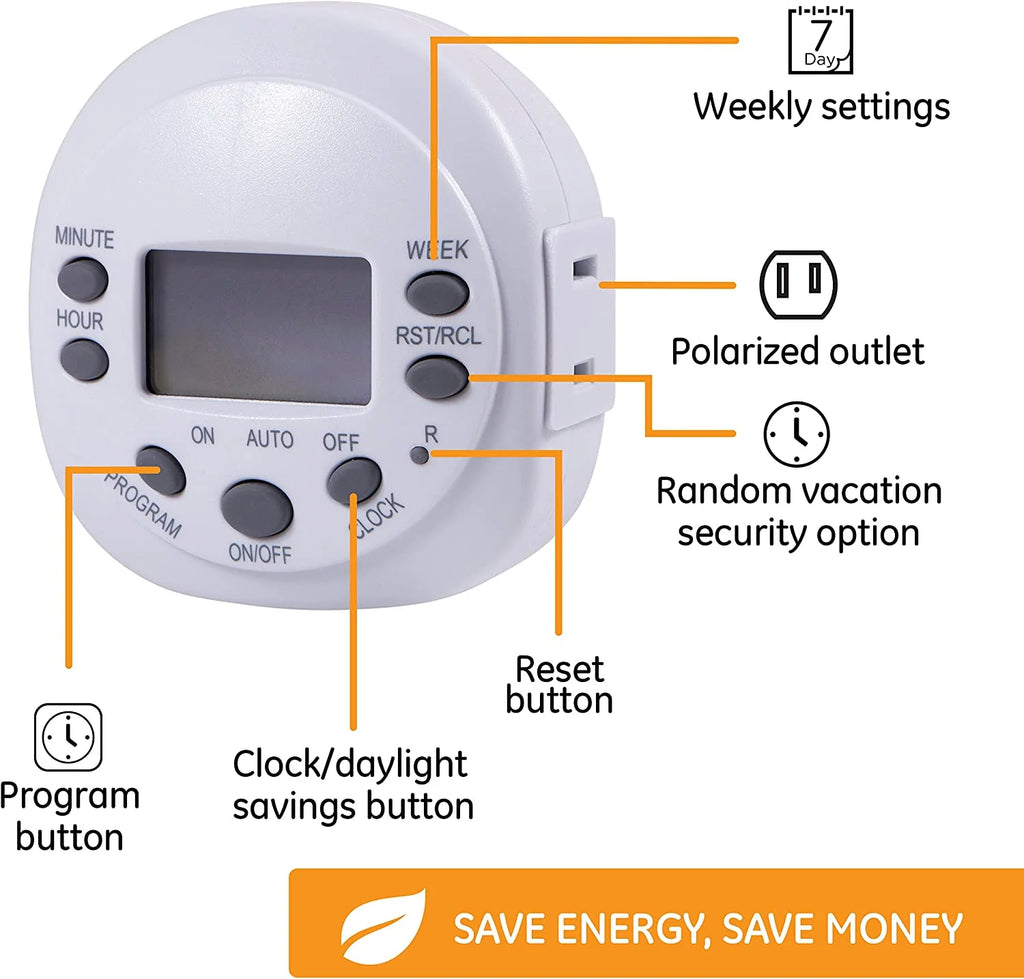 7-Day Programmable Digital Timer, 1 Outlet Polarized, Plug-In Indoor C697113