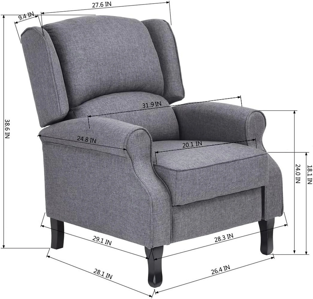 Gray Fabric Manual Push Back Recliner Sofa H2444