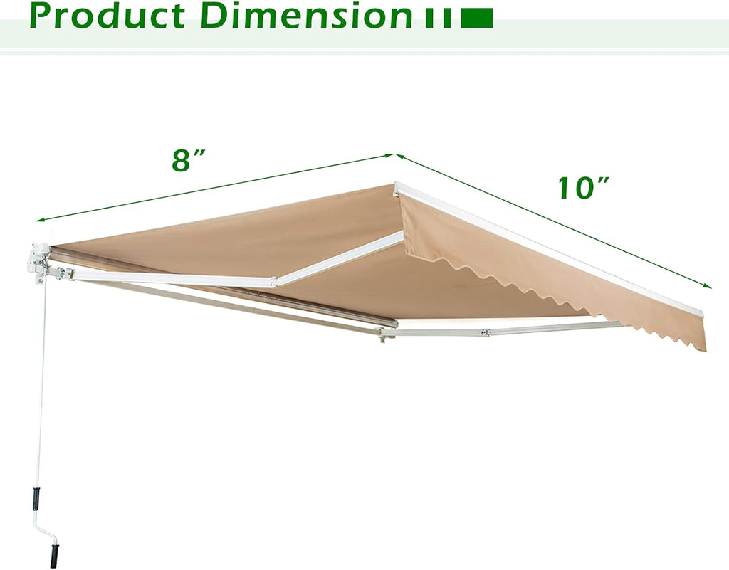 13'×8' Retractable Patio Awning with Manual Crank Handle, Beige K1302