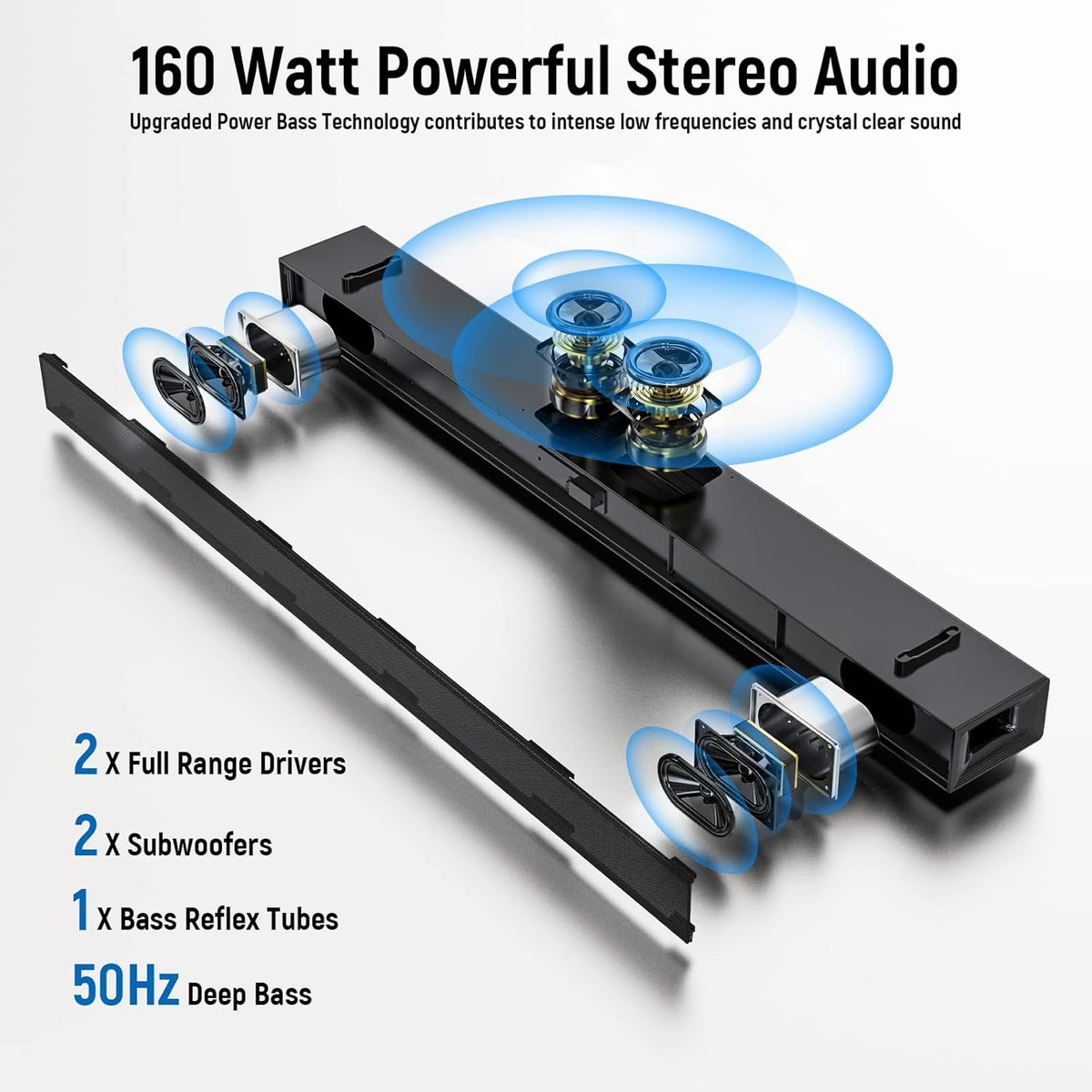 Black 2.1CH Sound Bar with Dual Subwoofers P6776