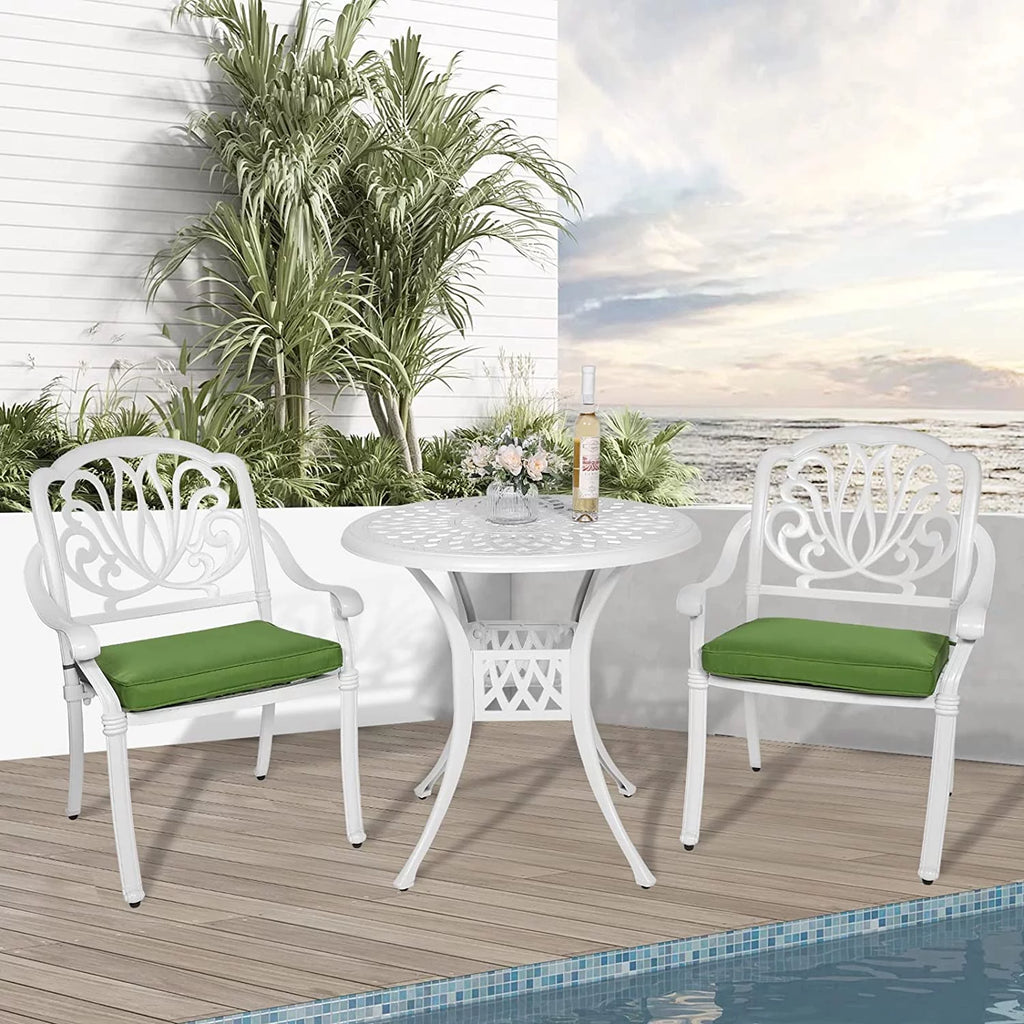 3-Piece Cast Aluminum Outdoor Patio Dining Set with 2 Cushioned Chairs and Round Table R538