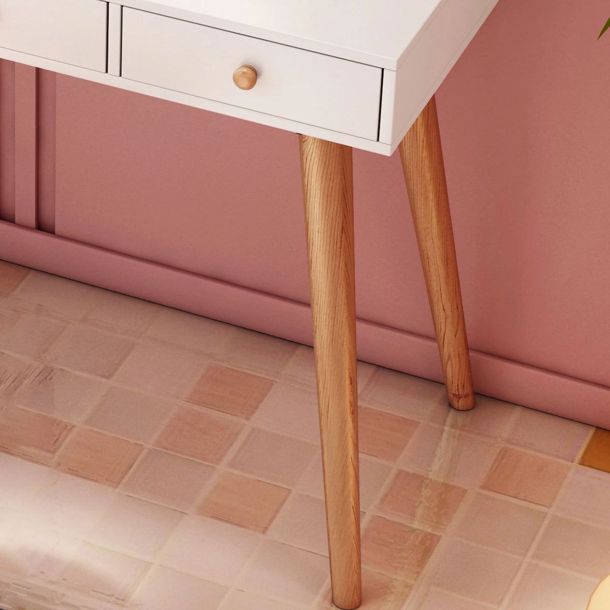 White Vanity Desk with Mirror and Lights, 3 Drawers D722466