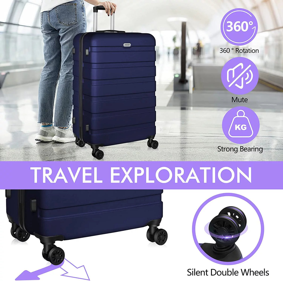 3 Piece PC ABS Hardside Lightweight Luggage Set with TSA Lock V7306