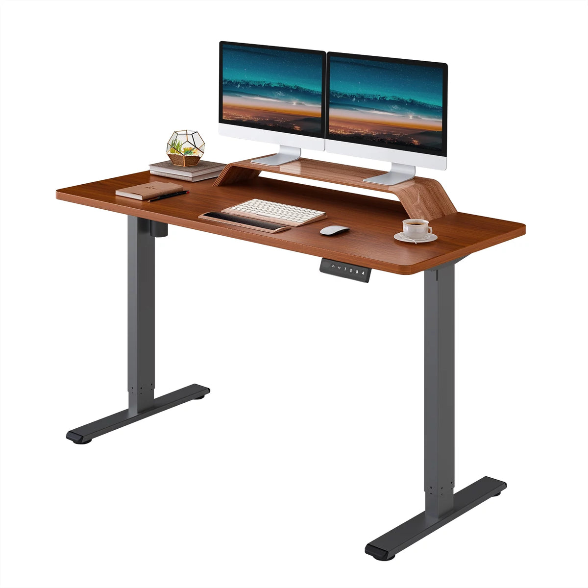 55" x 28" Height Adjustable Standing Desk Gray and Mahogany H9934