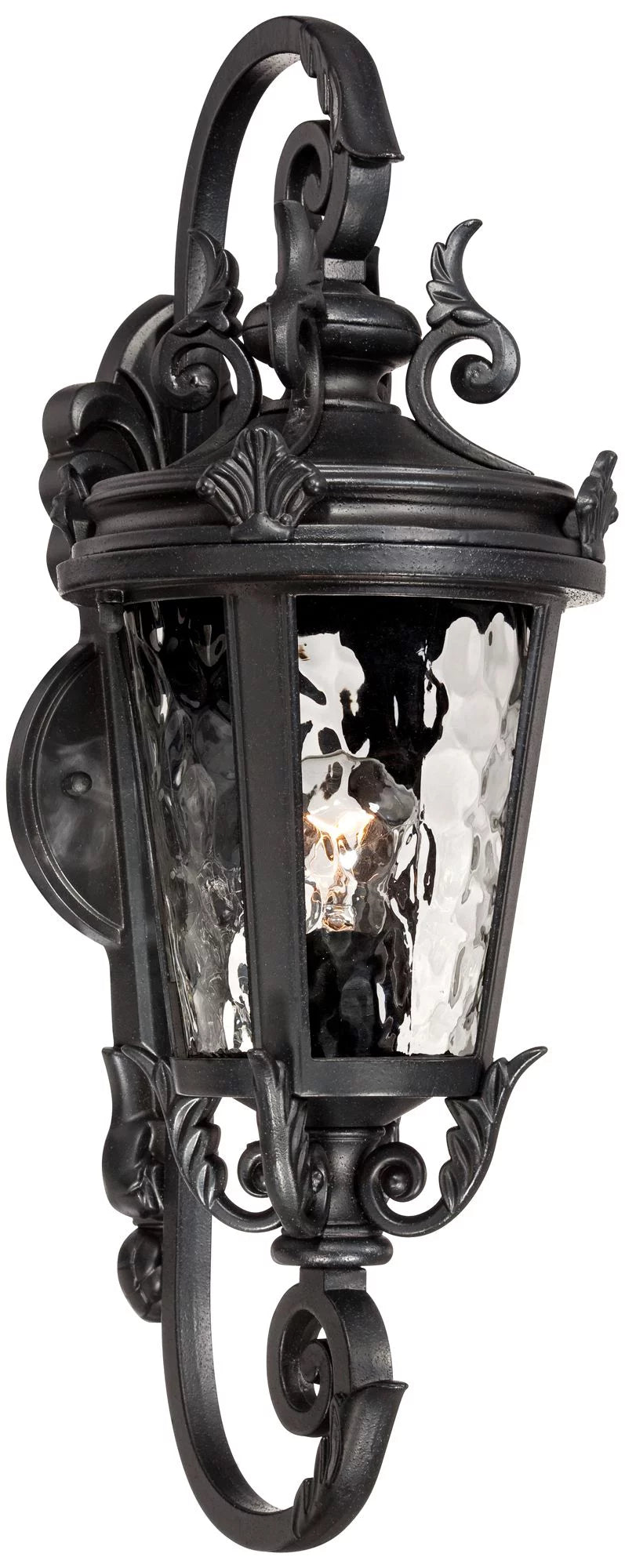 Black 19" Clear Hammered Glass Outdoor Wall Light Fixture T797