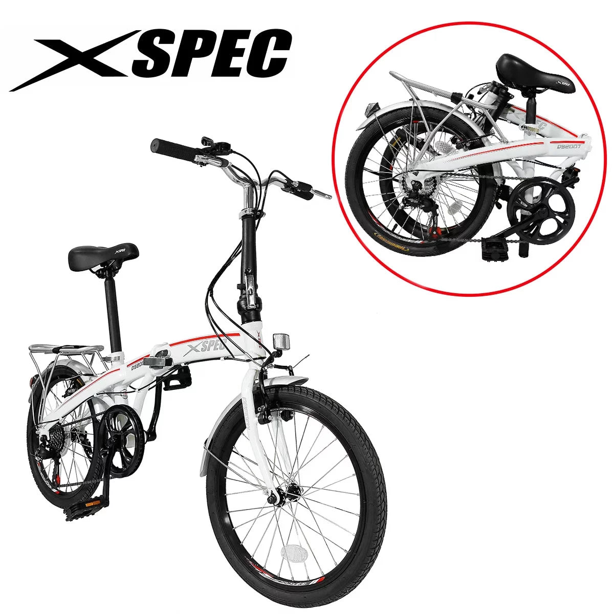 White 7 Speed Folding Compact Bike V8122