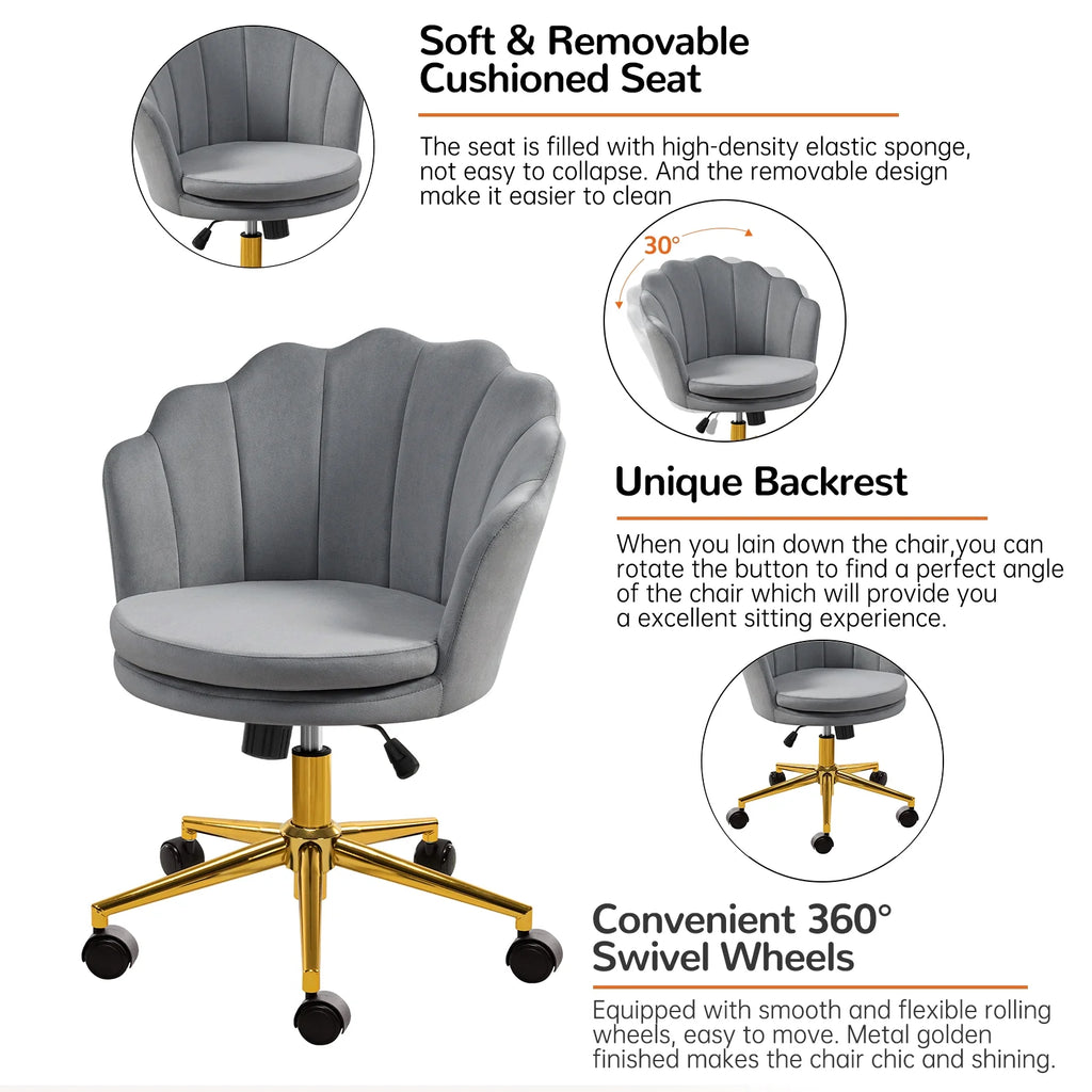 Grey Velvet Adjustable Swivel Office Chair U819400