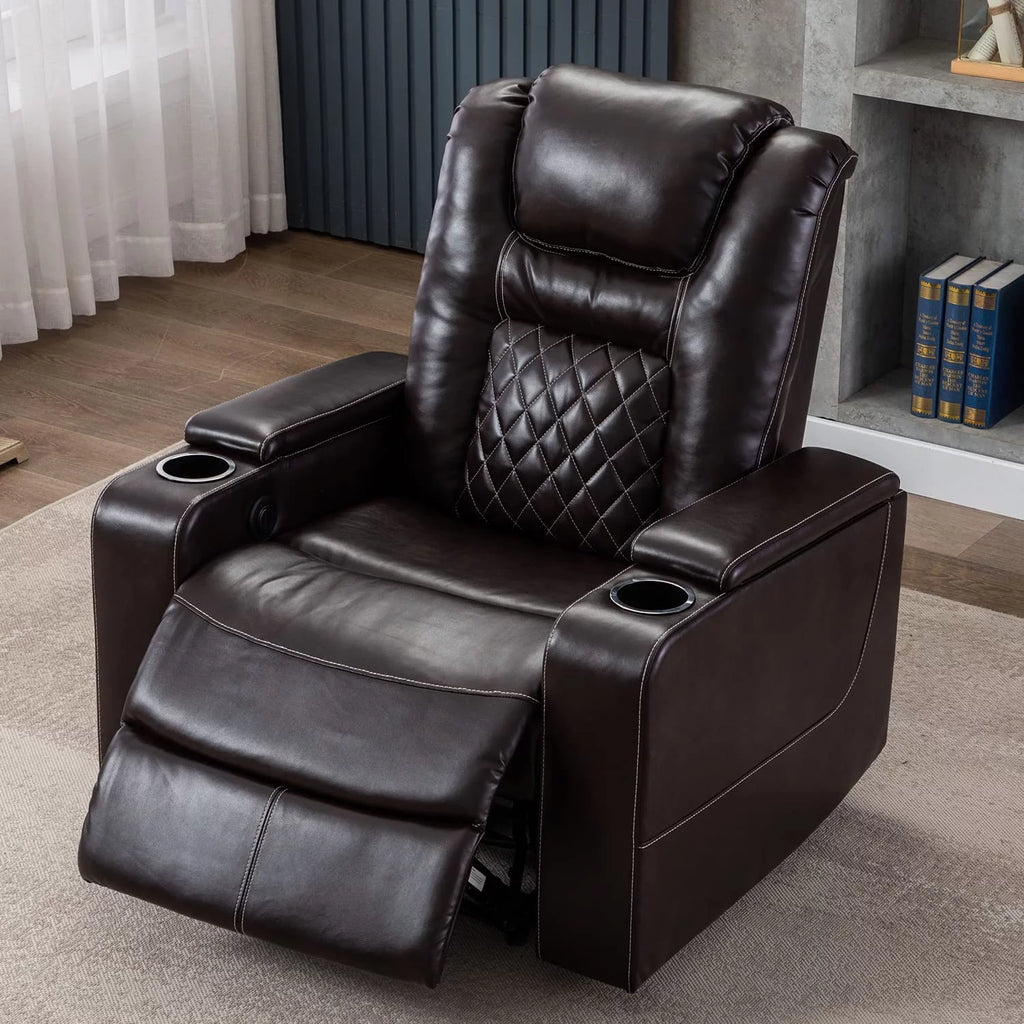 Brown Leather Power Recliner Chair J135