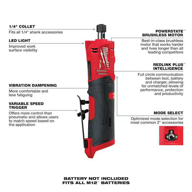 12-Volt Lithium-Ion Brushless Cordless 1/4 in. Straight Die Grinder R275912