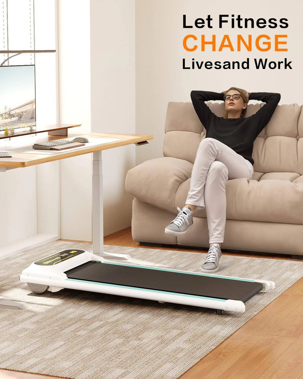 Under Desk Treadmill with Remote Control 2 in 1 Portable Walking Pad S87050