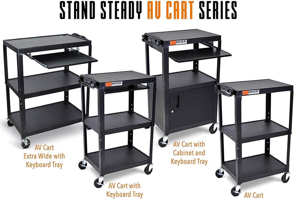Extra Wide AV Cart with Lockable Wheels and Keyboard Tray W3877