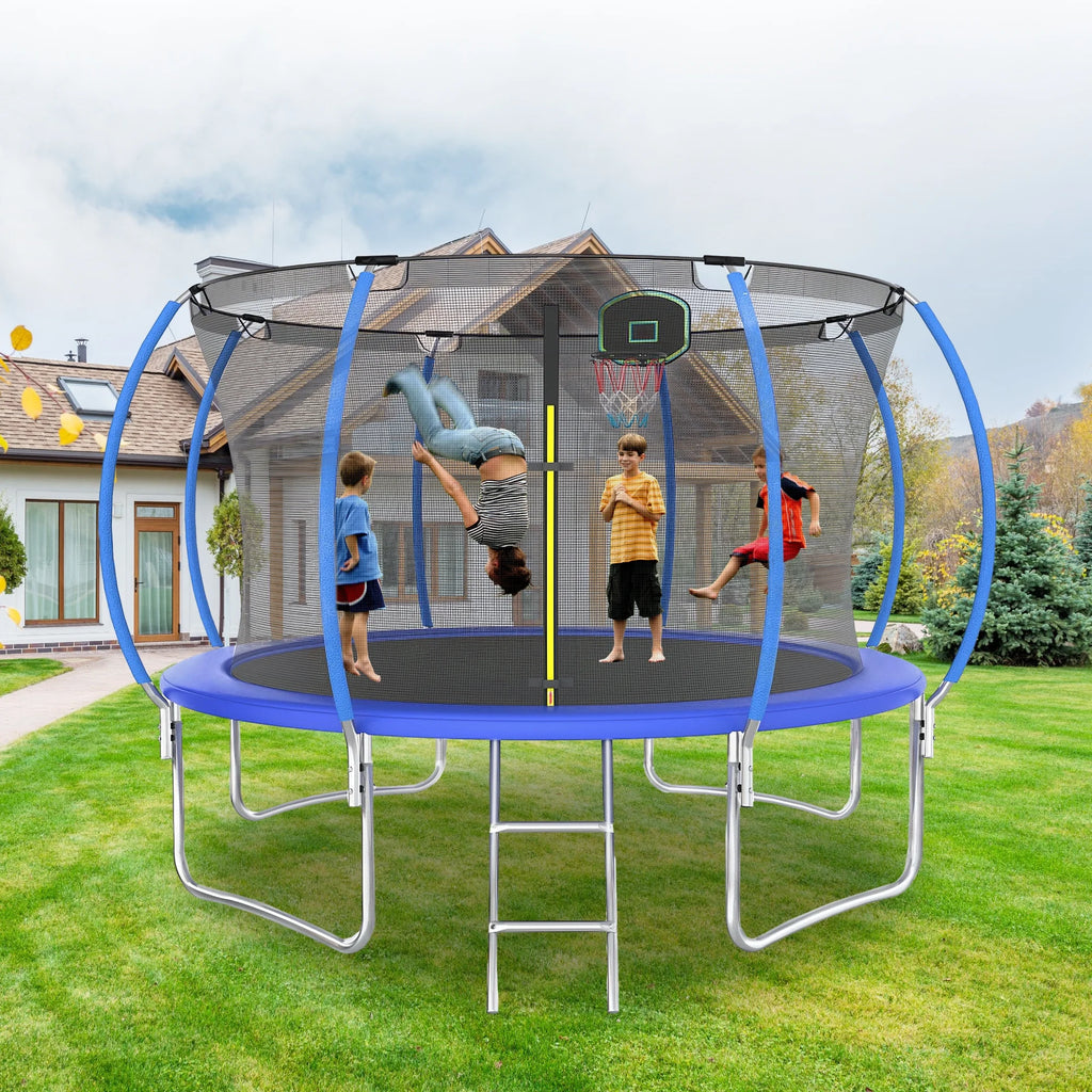 12FT Trampoline with Basketball Hoop and Safety Enclosure Net M7636
