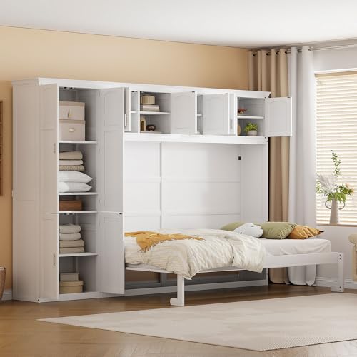 Full Size Murphy Bed with Storage Shelves and Drawers, Gray S70981
