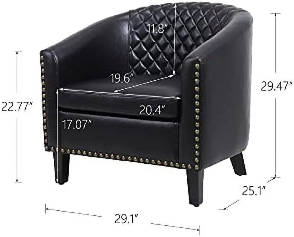Brown Leather Tufted Barrel Chair with Wood Legs L15476