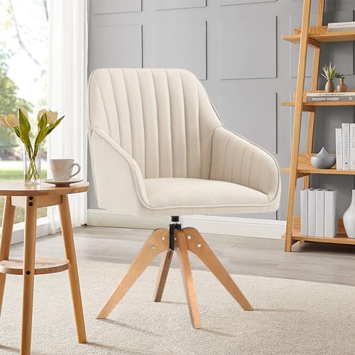 Beige Faux Linen Swivel Accent Chair with Arms X196