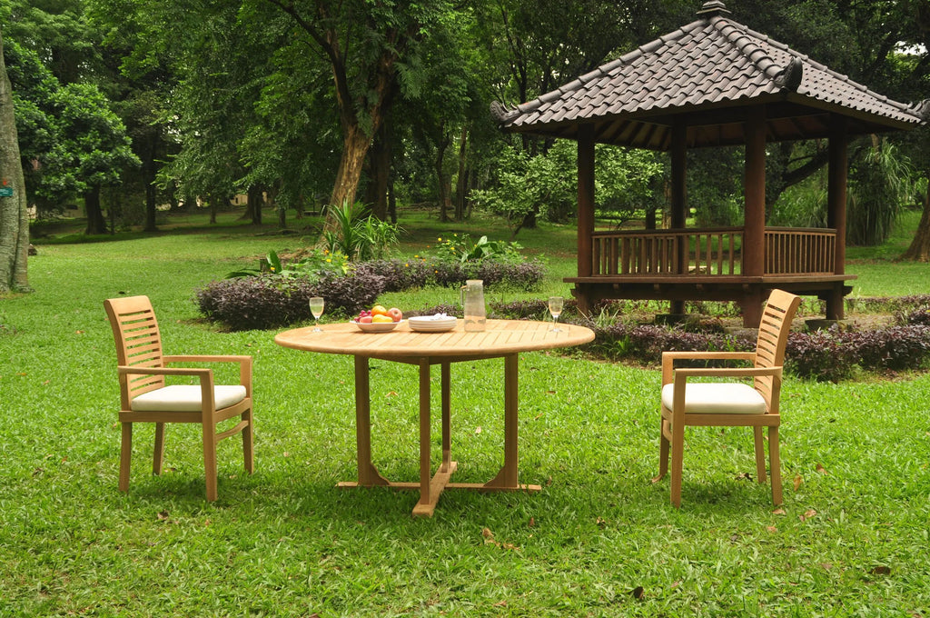 Grade-A Teak 3 Pc Dining Set with 60" Round Table and 2 Stacking Arm Chairs E341737