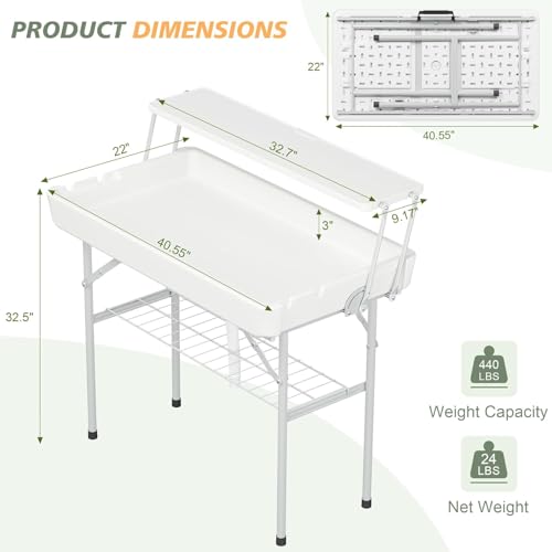 Folding Ice Cooler Table with Storage Shelf, White S1397