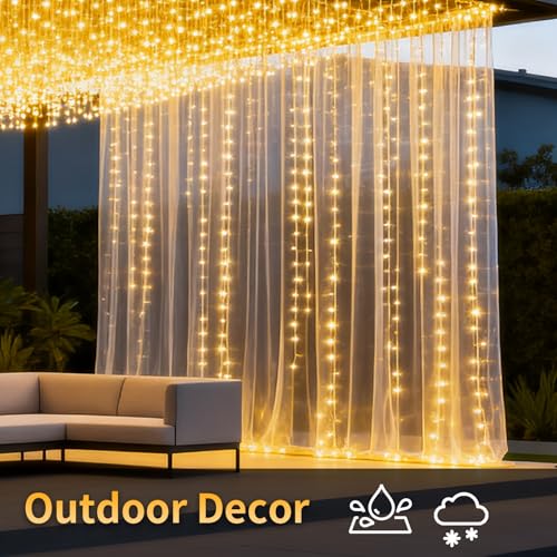 2 Packs LED Curtain String Lights 8FT x 7FT Waterproof Warm White W431