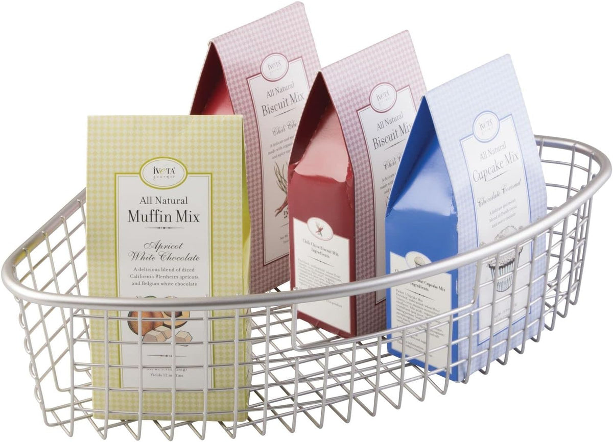 Metal Lazy Susan Storage Organizer Basket with Front Handle - 4 Pack I76037