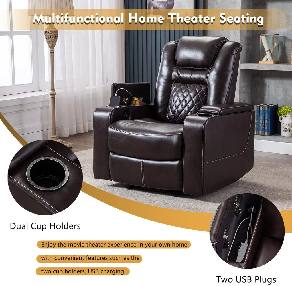 Brown Leather Power Recliner Chair J135