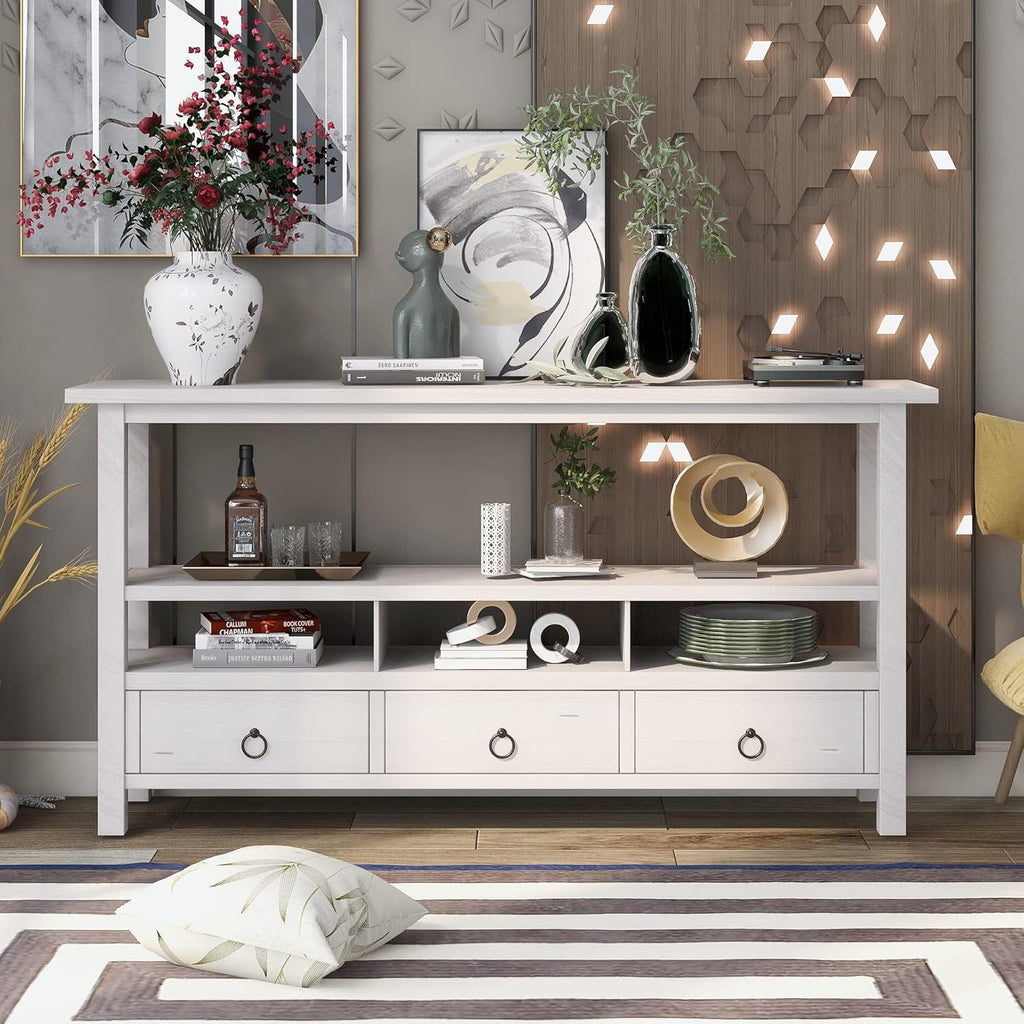 Solid Wood Console Table with 2 Storage Drawers and 1 Shelf, Black S986607