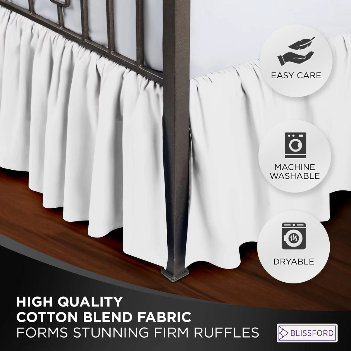 Queen White 21" Drop Ruffled Bed Skirt Y72493