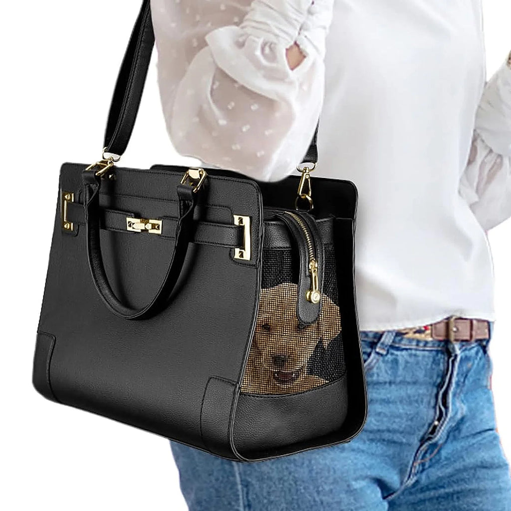 Black Soft-Sided Leather Pet Carrier I4580