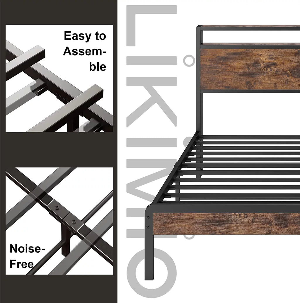 Queen Bed Frame with Industrial Headboard I175