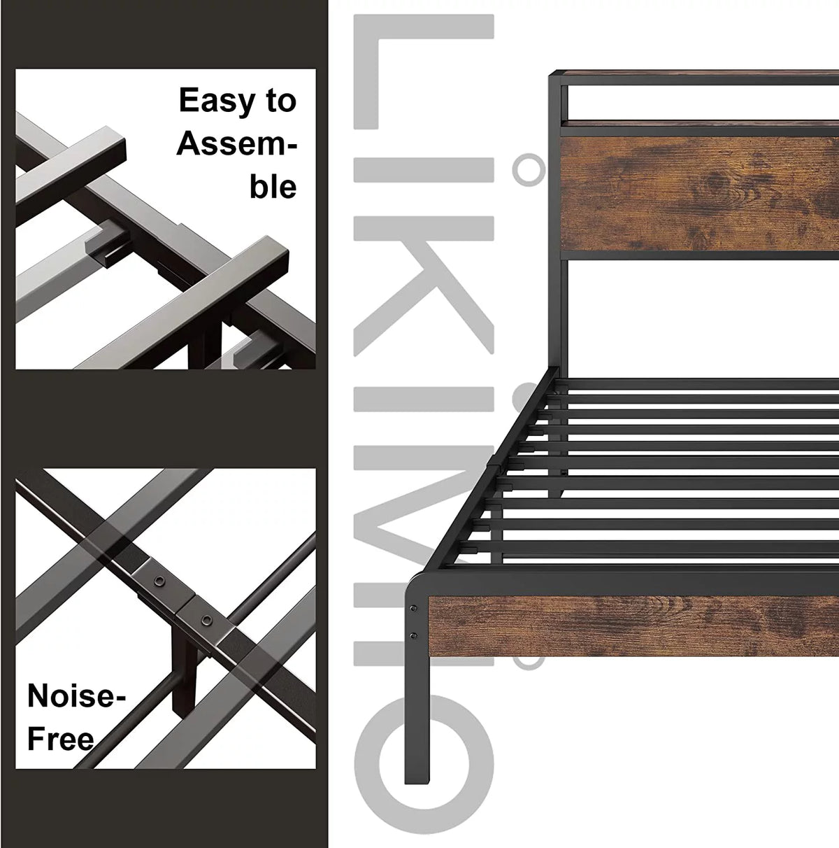 Queen Bed Frame with Industrial Headboard I175