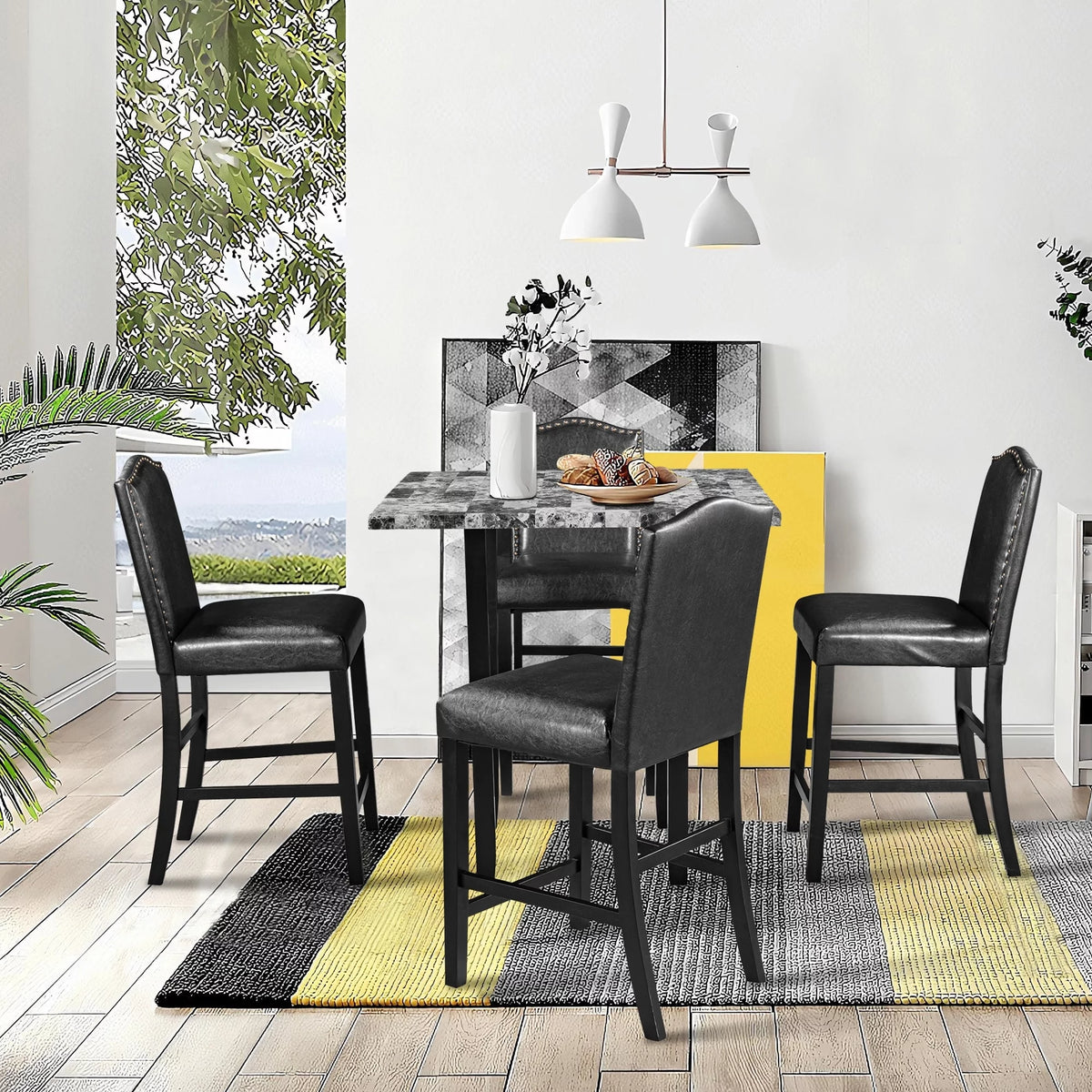 5-Piece Gray Faux Marble Dining Set O391