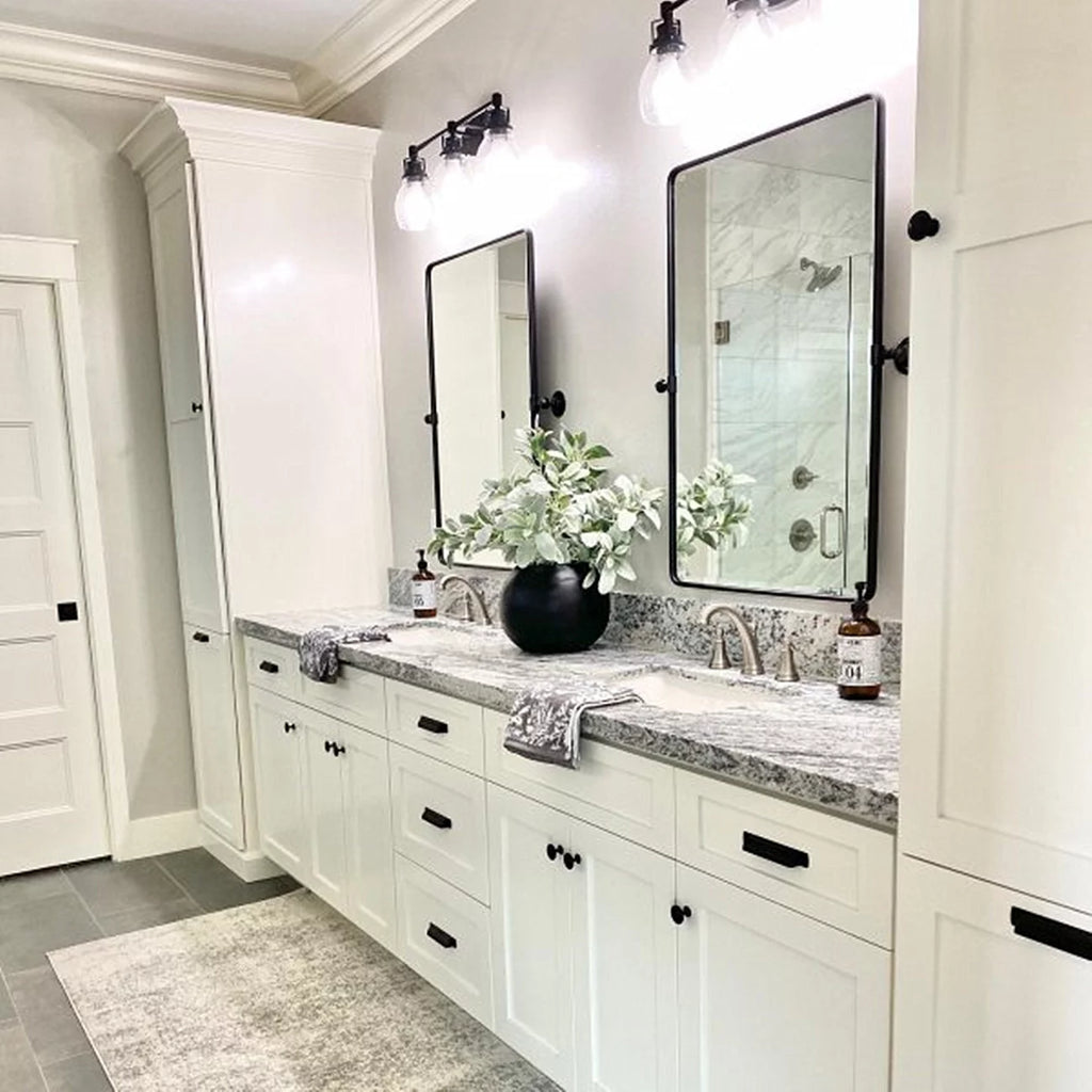 Black Metal Framed Tilting Beveled Rectangle Bathroom Mirror 23x35" V95289