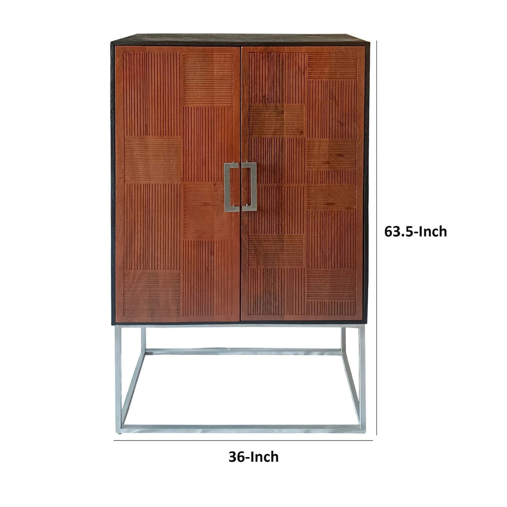 64 Inch Walnut Brown Mango Wood Bar Cabinet with Inner Shelves M51770