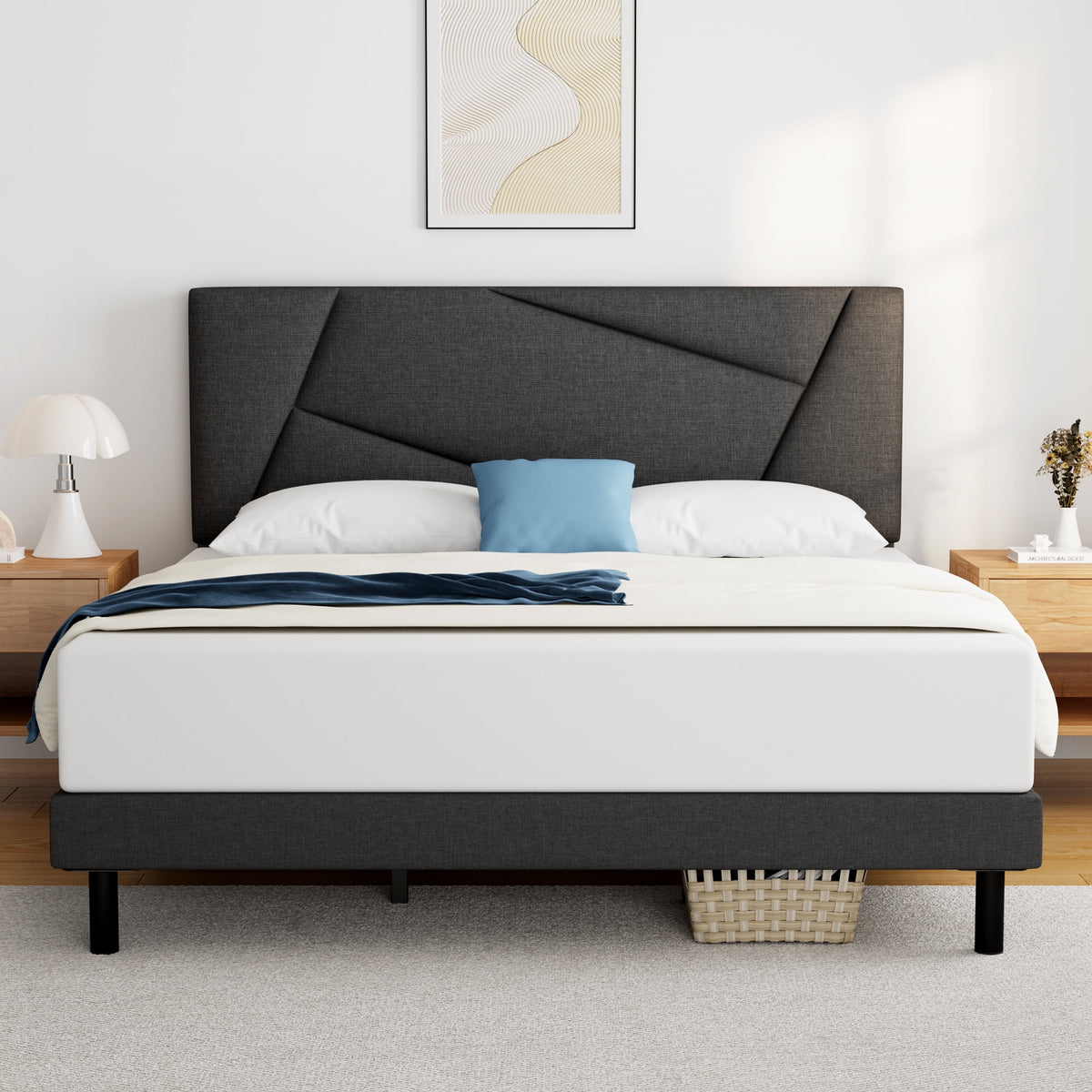 Queen Size Fabric Upholstered Platform Bed Frame H54485