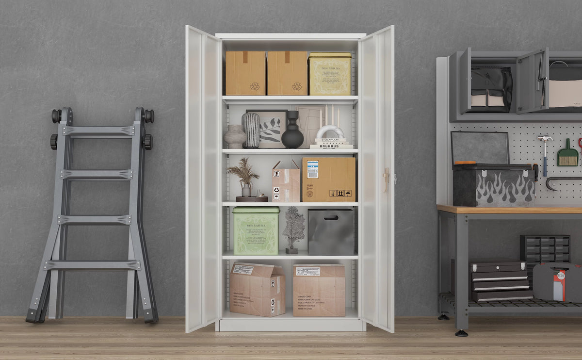 Metal Storage Cabinets with 4 Adjustable Shelves & 2 Locking Doors W15406