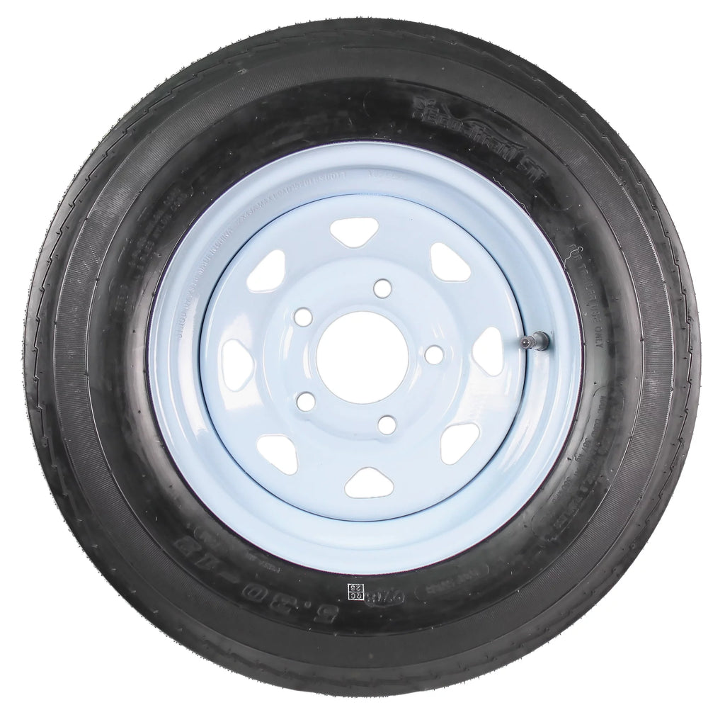 Two Trailer Tires On Rims 5.30-12 5 Hole White Spoke X995