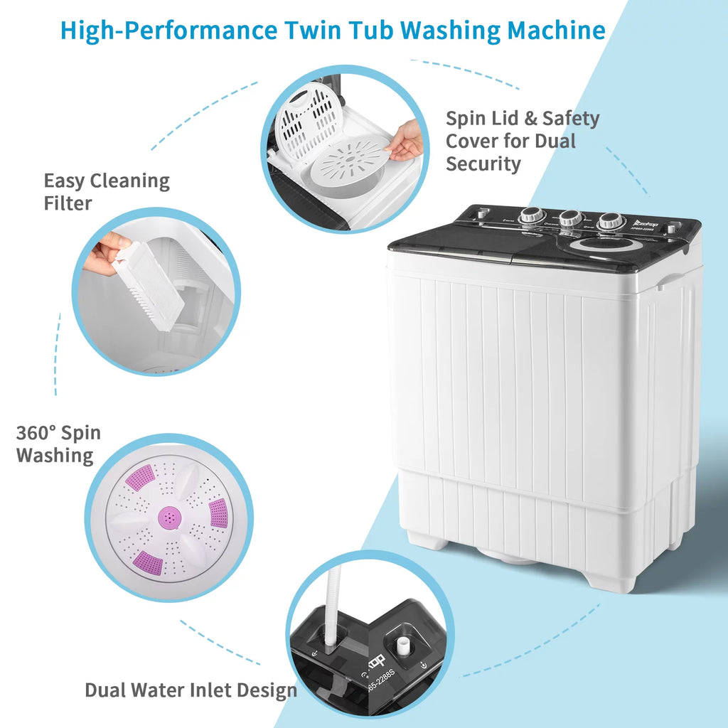 26Lbs Semi-automatic Twin Tub Washing Machine with Built-in Drain Pump B855