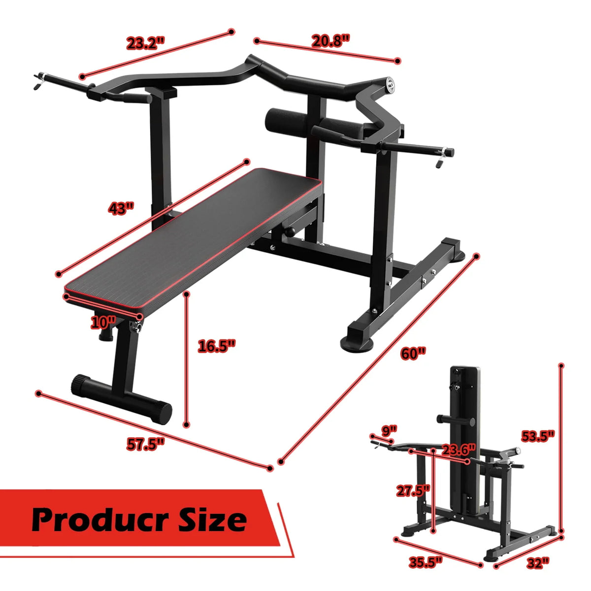 Adjustable Flat Incline Bench Press with Dumbbell Rack M446989